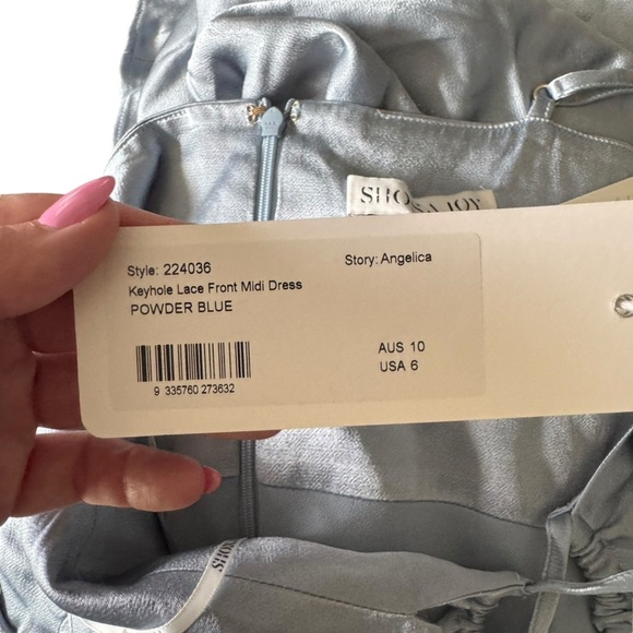 Shona Joy - NWT Shona Joy Angelica Keyhole Lace Midi Dress In Powder Blue Sz 6 - Picture 9 of 10